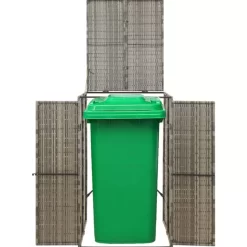 vidaXL Household Supplies* Single Wheelie Bin Shed Gray 27.6"X31.5"X46.1" Poly Rattan