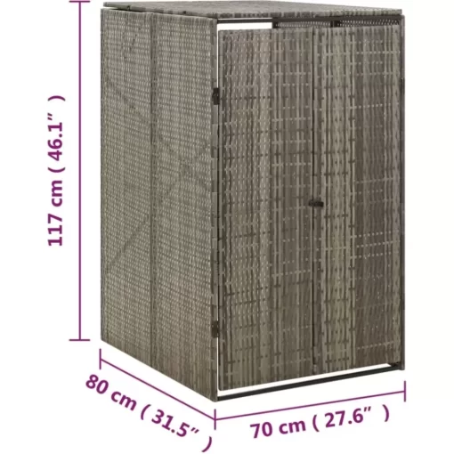 vidaXL Household Supplies* Single Wheelie Bin Shed Gray 27.6"X31.5"X46.1" Poly Rattan