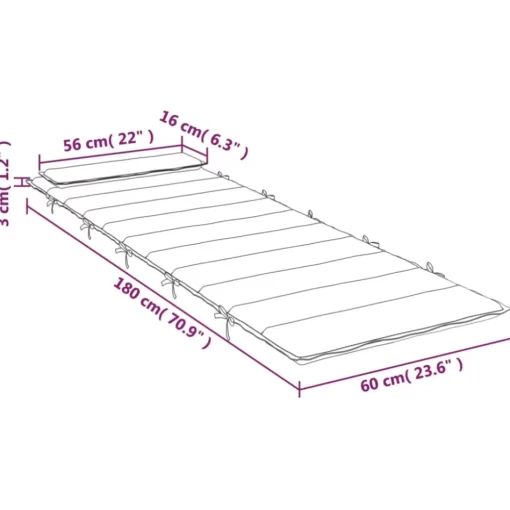 vidaXL Decor* Sun Lounger Cushion Gray 70.9"X23.6"X1.2" Oxford Fabric