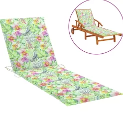 vidaXL Decor* Sun Lounger Cushion Leaf Pattern 78.7"X19.7"X1.2" Fabric