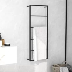 vidaXL Bathroom Accessories* Towel Rack Black 17.7"X3.9"X45.3" Steel