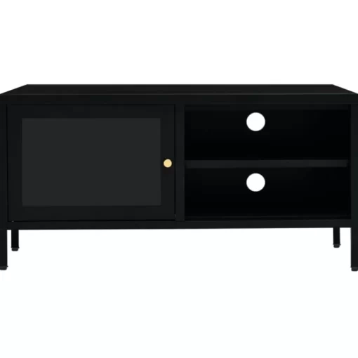 vidaXL Tv Benches & Tv Stands* Tv Stand Black 35.4"X11.8"X17.3" Steel And Glass