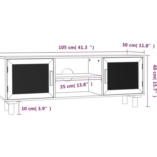 vidaXL Tv Benches & Tv Stands* Tv Stand Black 41.3"X11.8"X15.7" Solid Wood Pine&Natural Rattan