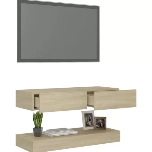 vidaXL Tv Benches & Tv Stands* Tv Stand With Led Lights Sonoma Oak 35.4"X13.8"