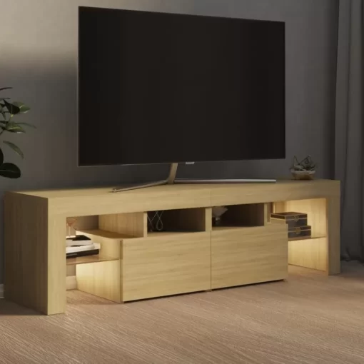 vidaXL Tv Benches & Tv Stands* Tv Stand With Led Lights Sonoma Oak 55.1"X14.4"X15.7"