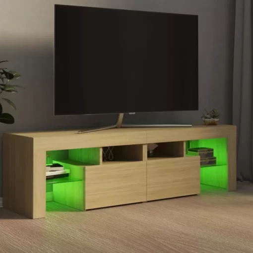 vidaXL Tv Benches & Tv Stands* Tv Stand With Led Lights Sonoma Oak 55.1"X14.4"X15.7"