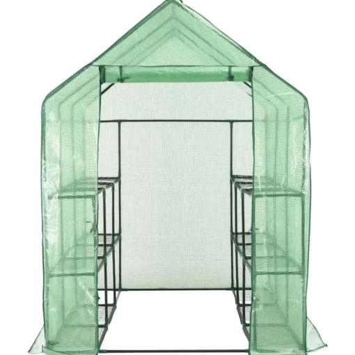 vidaXL Lawn & Garden* Walk-In Greenhouse With 12 Shelves Steel 56.3"X84.5"X77.2"