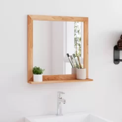 vidaXL Decor* Wall Mirror 21.7"X21.7" Solid Wood Walnut