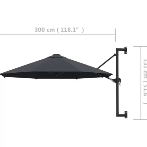 vidaXL Lawn & Garden* Wall-Mounted Parasol With Metal Pole 118.1" Anthracite