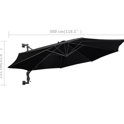 vidaXL Lawn & Garden* Wall-Mounted Parasol With Metal Pole 118.1" Black