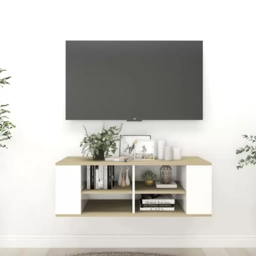 vidaXL Tv Benches & Tv Stands* Wall-Mounted Tv Stand White&Sonoma Oak 40.2"X13.8"X13.8" Engineered Wood