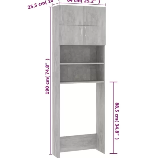 vidaXL Household Appliance Accessories* Washing Machine Cabinet Concrete Gray 25.2"X10"X74.8" Engineered Wood