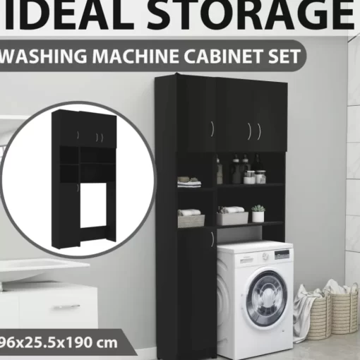 vidaXL Household Appliance Accessories* Washing Machine Cabinet Set Black Engineered Wood