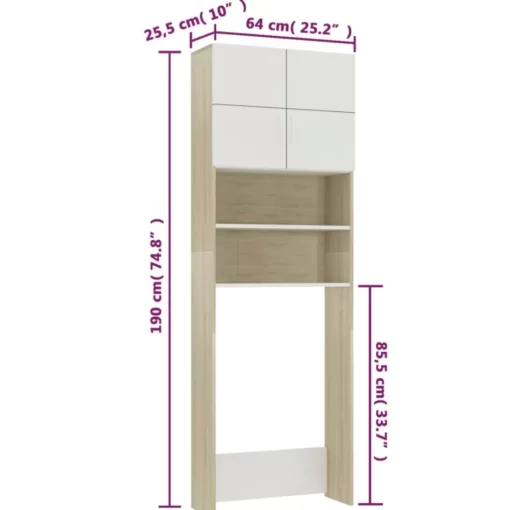 vidaXL Household Appliance Accessories* Washing Machine Cabinet White And Sonoma Oak 25.2"X10"X74.8"